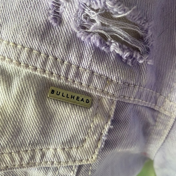 Bullhead Black distressed ombre denim jkt XL lilac green white chrome grommets - Picture 5 of 10